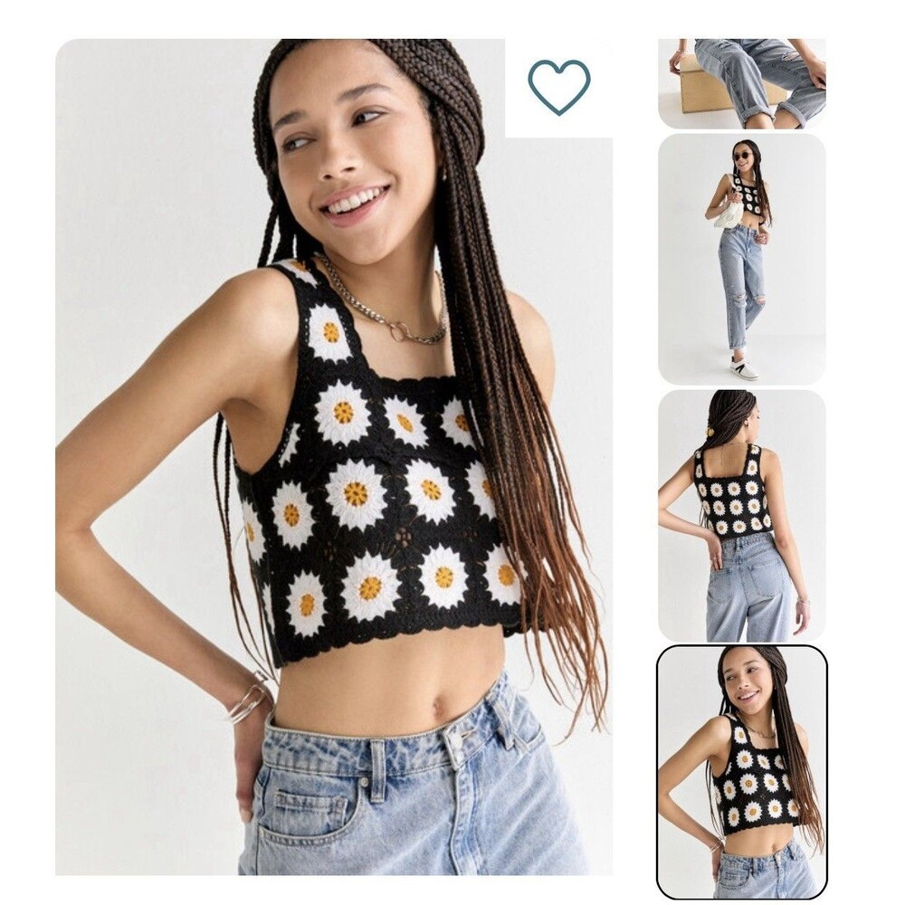Francesca’s Mabel Sleeveless Daisy Crochet Crop Top Size M